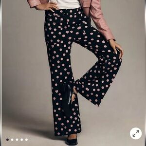 Anthropologie Polka Dot Flare Pants - Black and Pink by Maeve